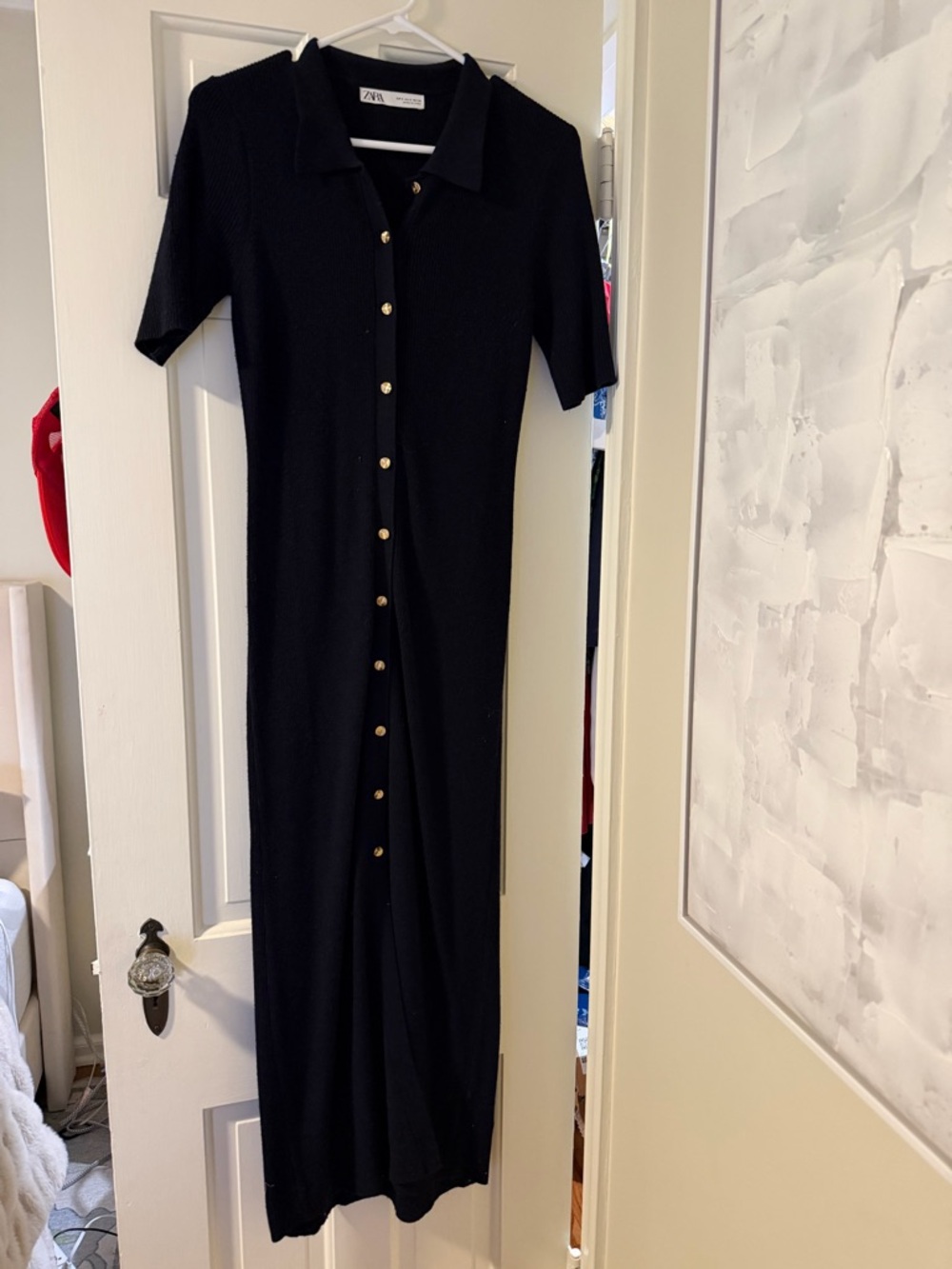 Zara navy Button-Front knit Maxi Dress